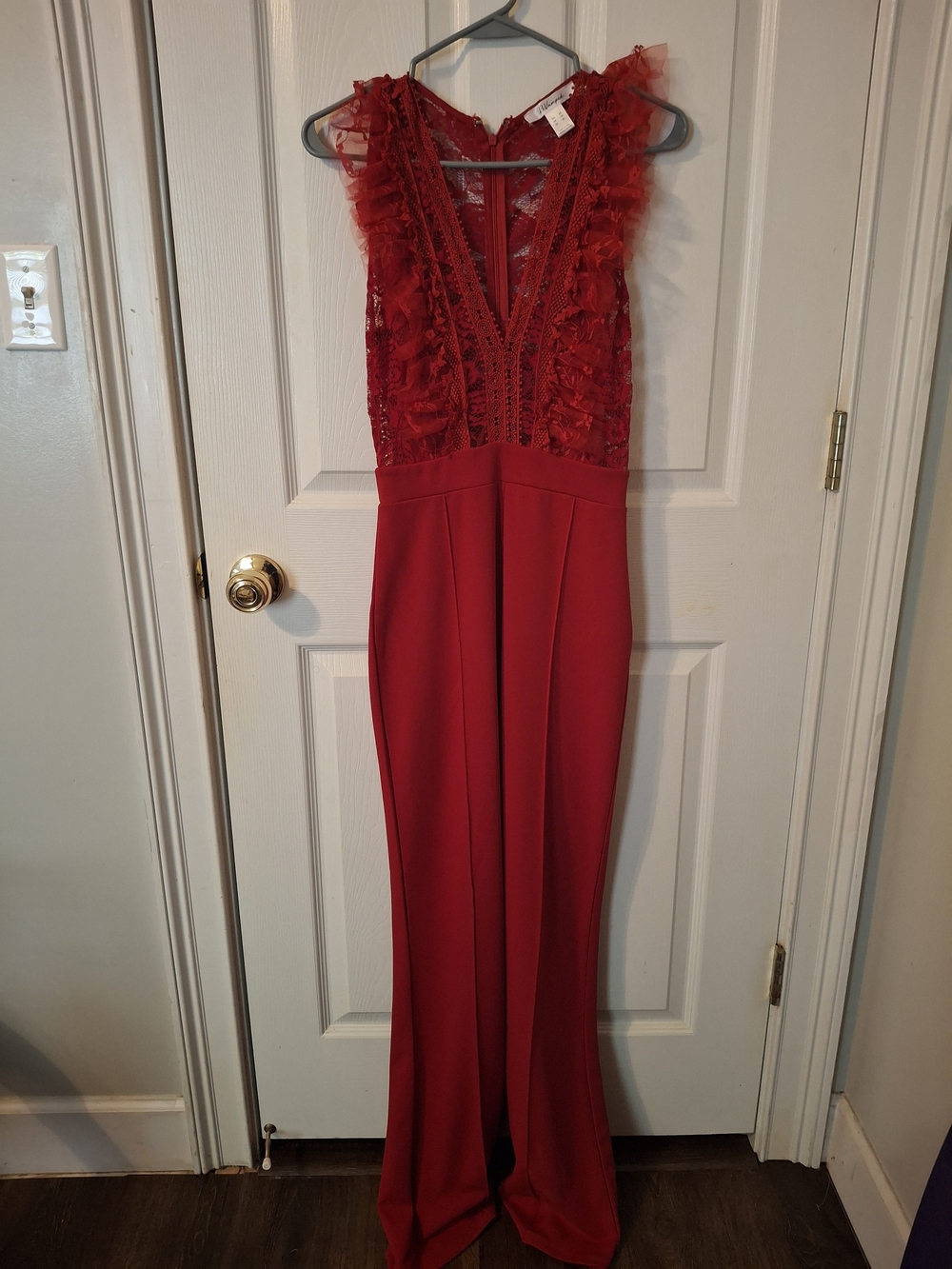 Red Lace-Trim Sleeveless Evening Jumpsuit - Brand Unspecified